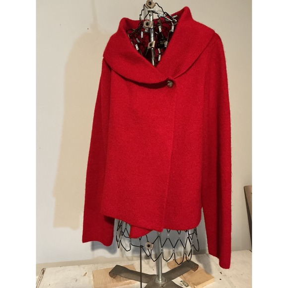 Adrienne Vittadini Sweaters - Adrienne Vittadini Red Wool Blend Shawl Collar Button Wrap Cardigan Sweater XL